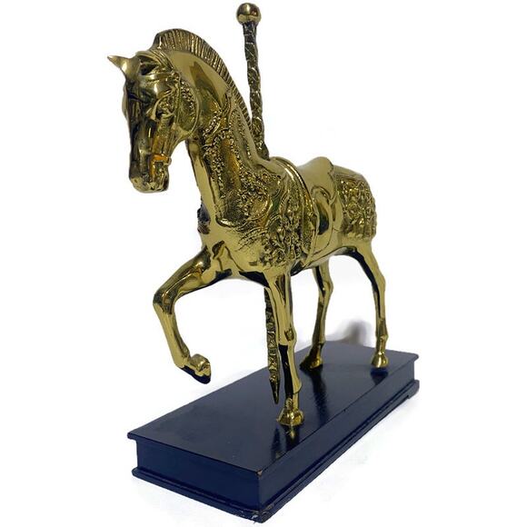 Brass Carousel Horse on Lacquer Wood Base Wildwood Accents 9" x 10.5" - Picture 4 of 7